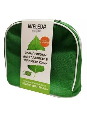 WELEDA Антицеллюлитный набор Идеальная пара Березовое антицеллюлитное масло 100 мл Березовый пилинг для душа 150 мл Массажная щетка Сумочка