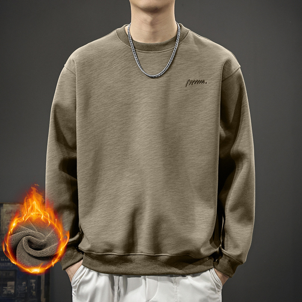 Мужская толстовка с вышивкой, зима, свободного кроя, с круглым вырезом, длинными рукавами, модная, осень-зима