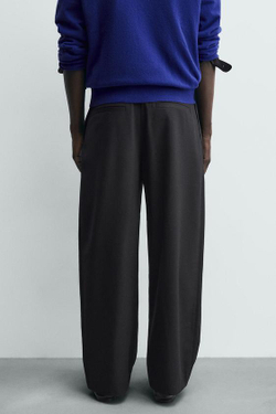 ZARA БРЮКИ СО СКЛАДКАМИ И ШЕРСТЬЮ, ЧЕРНЫЙ