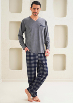 Мужская 2-х предметная пижама - Базовый стиль с V-образным воротником - 10227