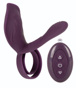 Фиолетовая насадка на член с клиторальным отростком и пультом ДУ RC Couple’s Vibrator 2 (Цвет: фиолетовый)
