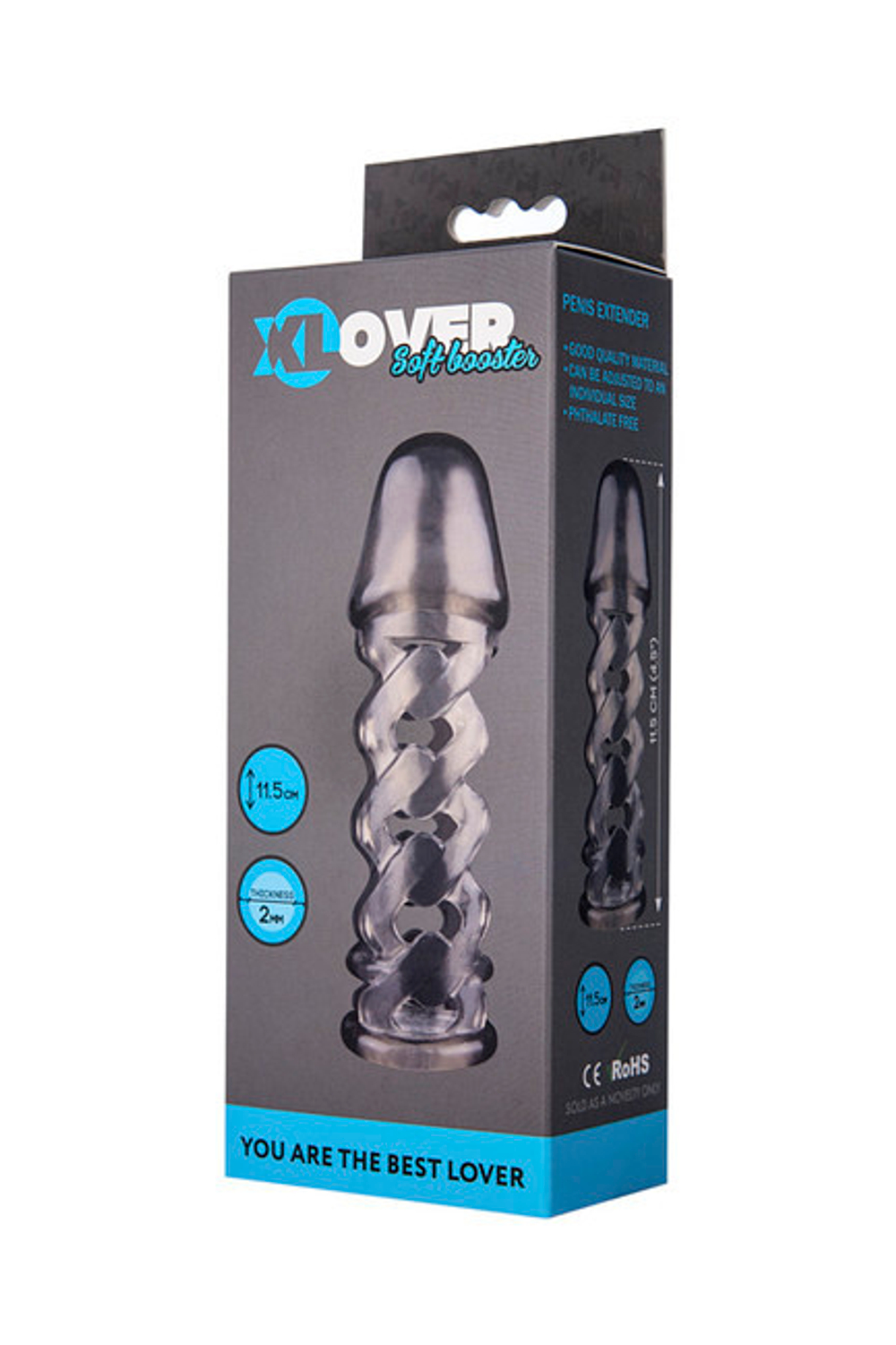 Стимулирующая насадка на пенис с креплением за мошонку XLover (11,5 см) (Цвет: прозрачно-черный)