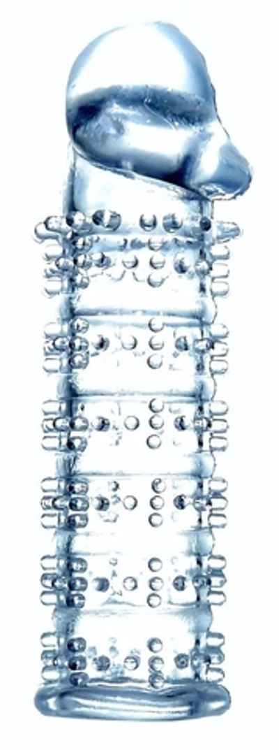 Прозрачная насадка на пенис с рельефом - 12 см. (Цвет: прозрачный)