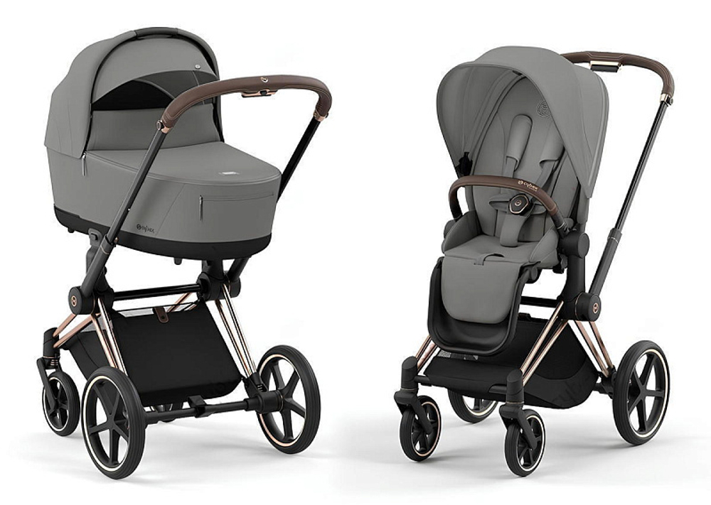 Коляска 3 в 1 Cybex Priam IV Rosegold complete и автокресло Aton B2 i-Size Bay Blue Mirage Grey