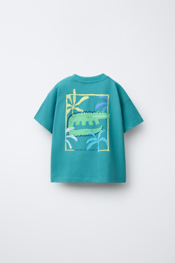 ZARA ФУТБОЛКА С ПРИНТОМ, ЗЕЛЕНЫЙ