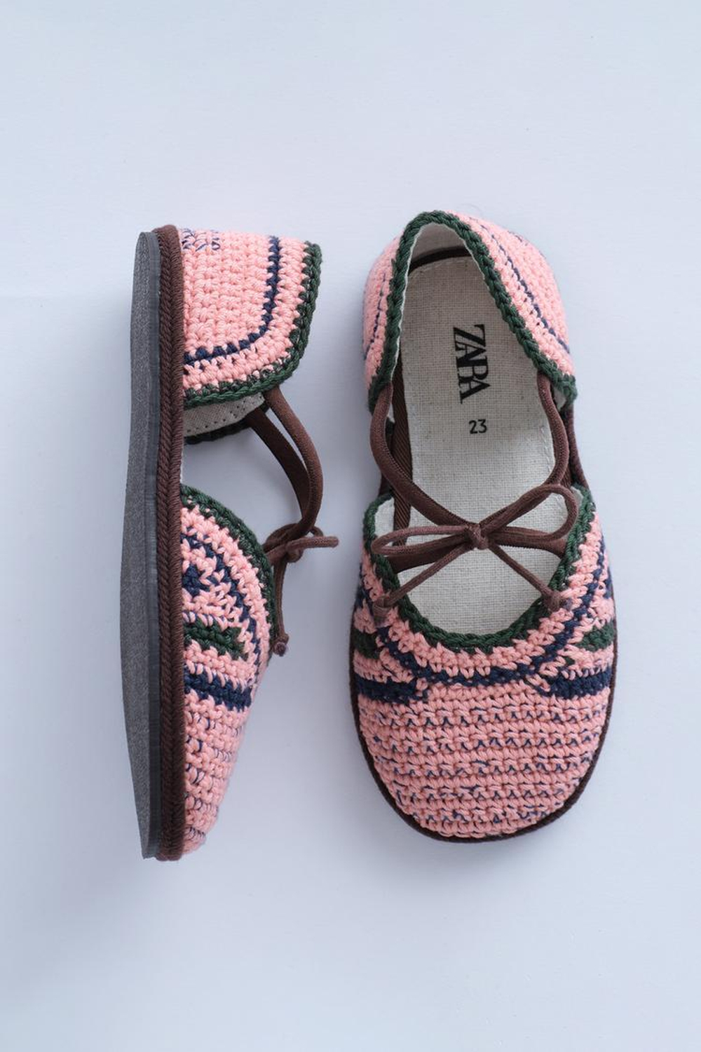 ZARA TIMELESZ - БАЛЕТКИ ИЗ КРУЖЕВА КРОШЕ, РОЗОВЫЙ