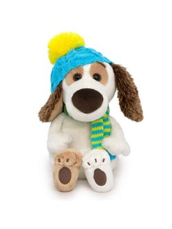 Мягкая игрушка Бартоломей Baby в голубой шапке и шарфе 20см