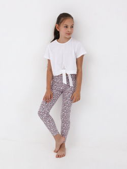 Брюки для девочки, модель №8, рост 122 см, с принтом "сердечки"