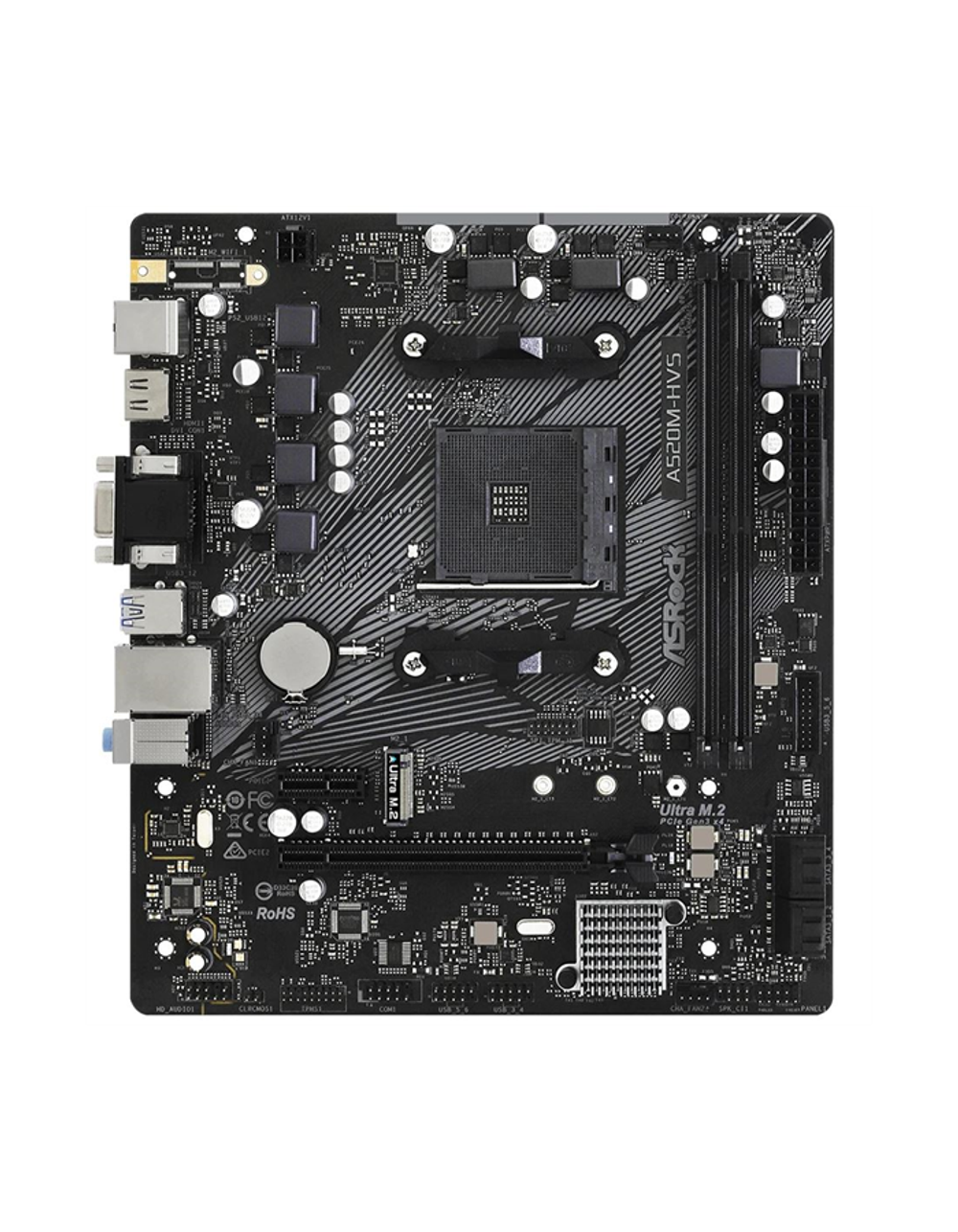 ASROCK A520M-HVS, AM4, A520, 2*DDR4, 4*SATA, 1*M.2, 4*USB 3.2, 2*USB 2.0, 1*PCIx16, 1*PCIx1, D-Sub+HDMI, mATX