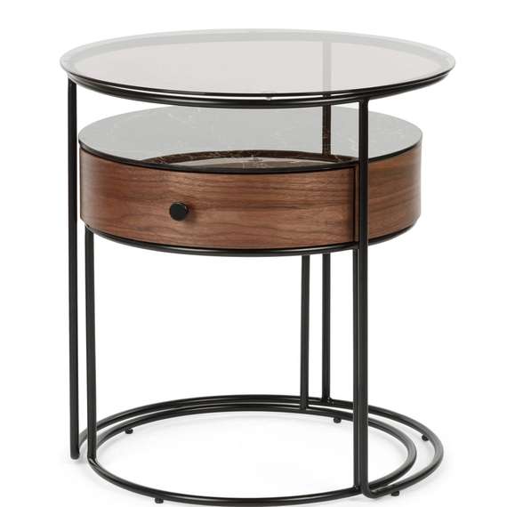 Набор из 2 столиков Double Round Ø52/45 см, стекло, керамика