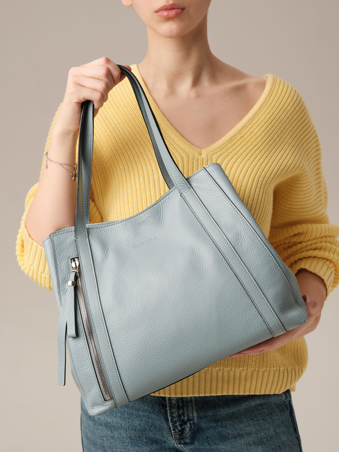 Кожаная сумка Deboro 30366 серое небо