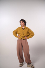 Кардиган с отложным воротником из мериноса горчичного цвета