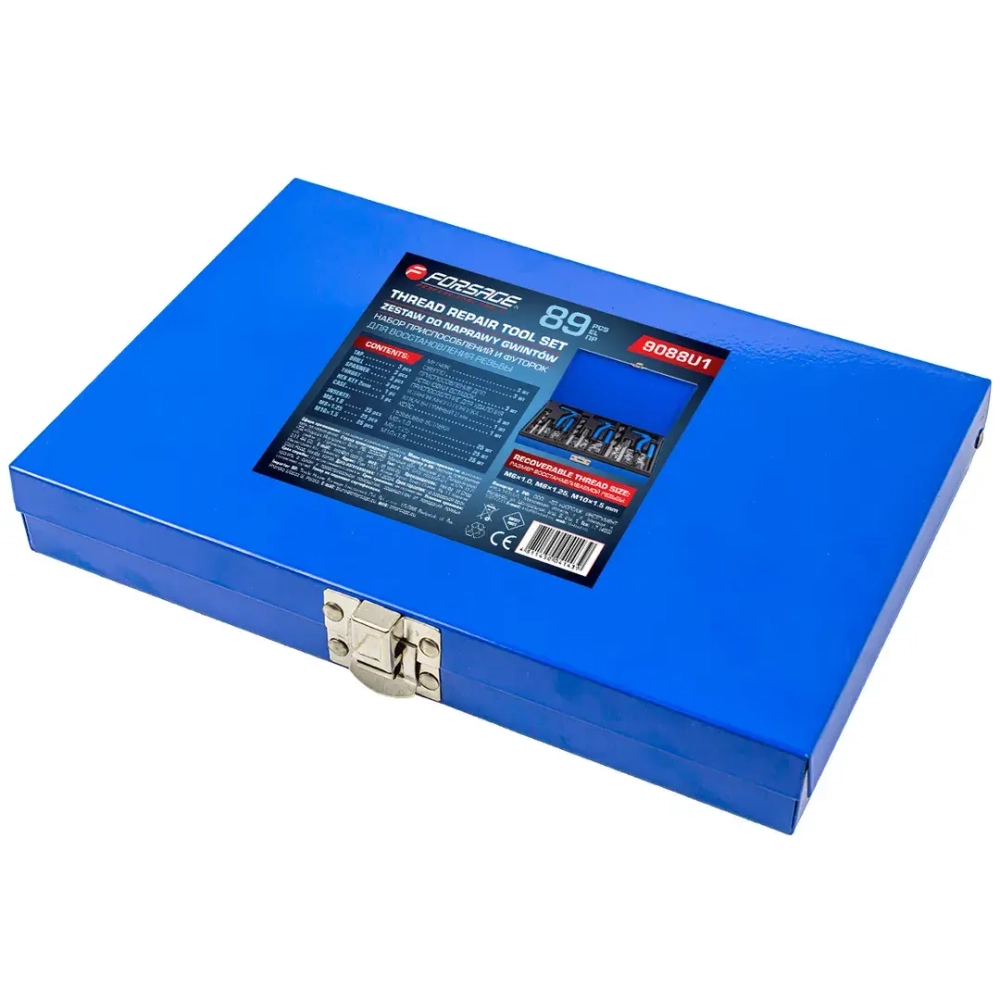 Набор приспособлений и футорок для восстановления резьбы(М6х1, М8х1.25, М10х1.25) 88пр., в металлическом кейсе Forsage F-9088U1