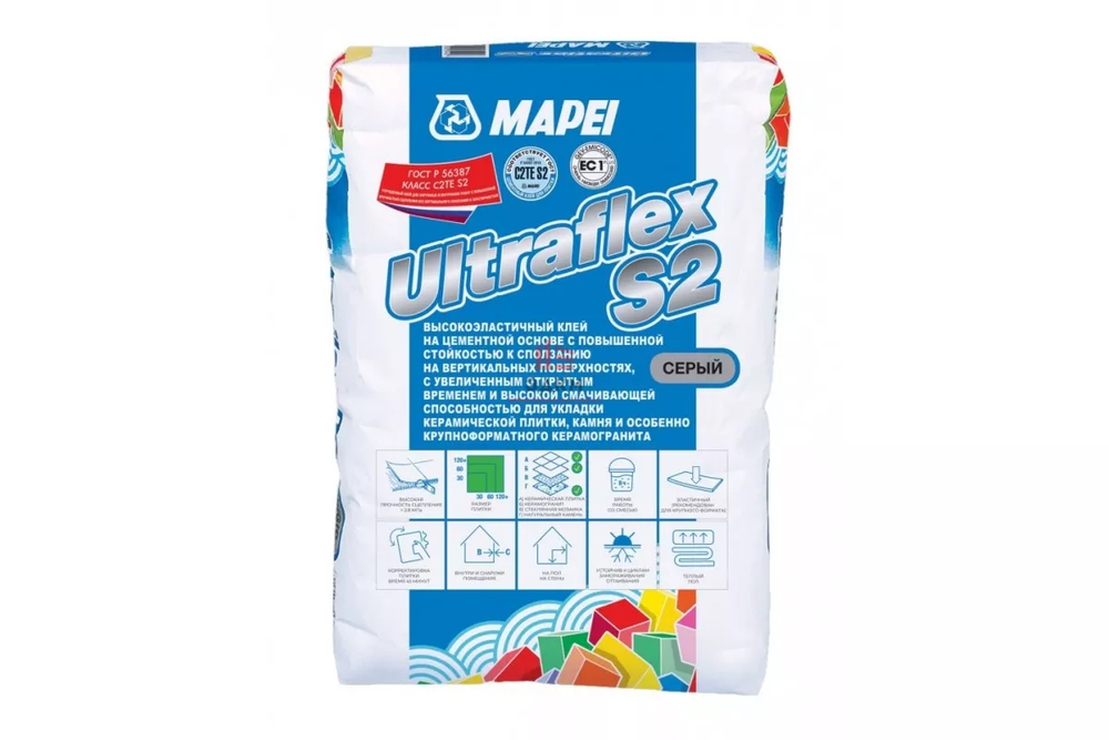 ULTRAFLEX S2, ТМ MAPEI, цвет серый, 25кг, Россия, Смесь сухая клеевая на цементном вяжущем класс С2ТES2