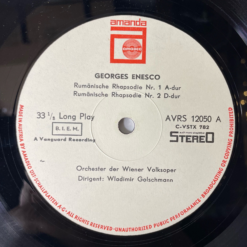 Винтажная виниловая пластинка LP Georges Enesco Энеску, Джордже, Franz Liszt Лист, Dirigenten: Wladimir Golschmann, Anatol Fistoulari Rhapsodien (Австрия 1976)