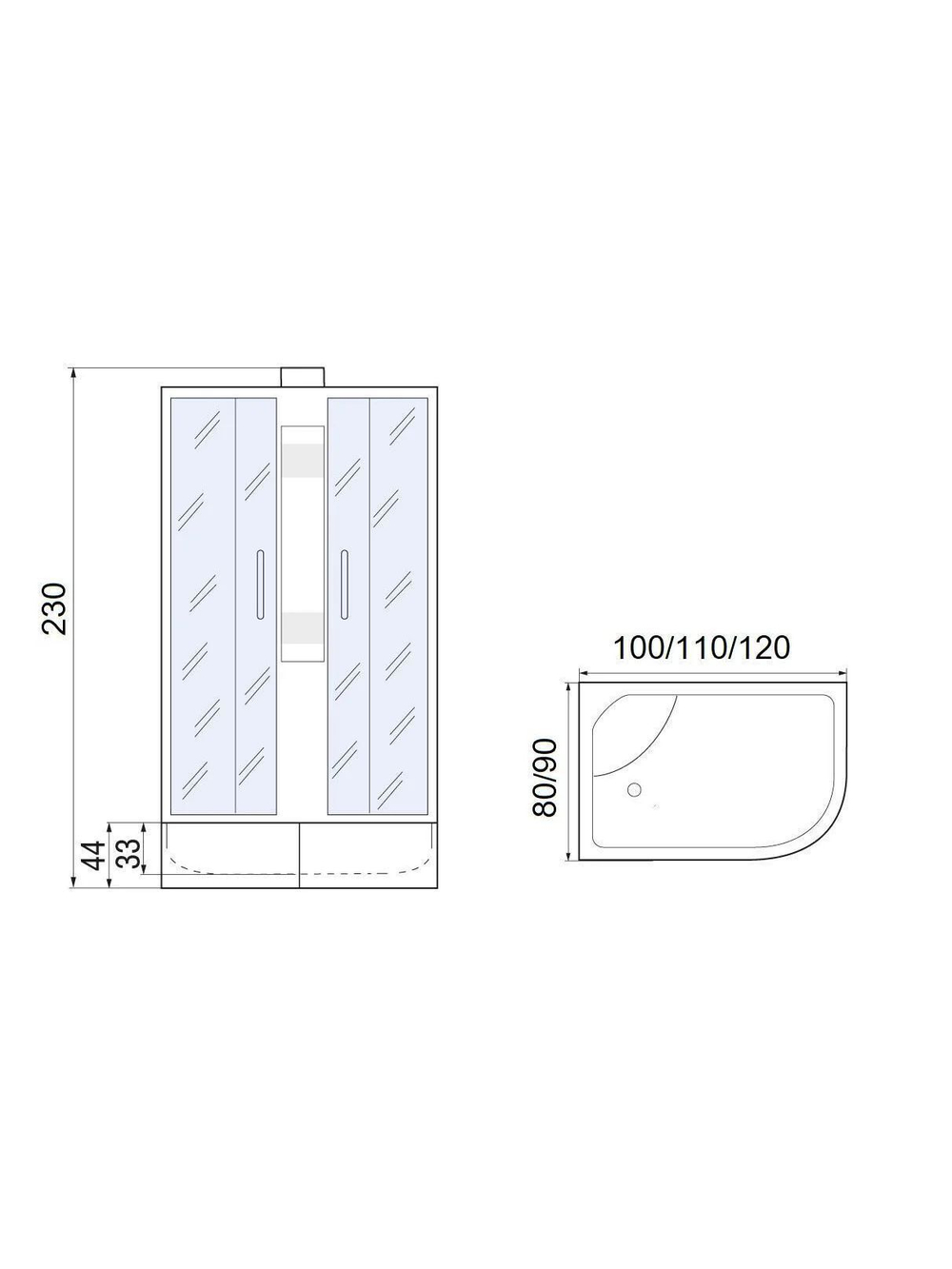 Душевая кабина МОНОМАХ  МОНОМАХ XL Б/К 110/80/44 МЗ L 110х80 см,  прозрачное с рисунком стекло, поддон высокий, левосторонняя