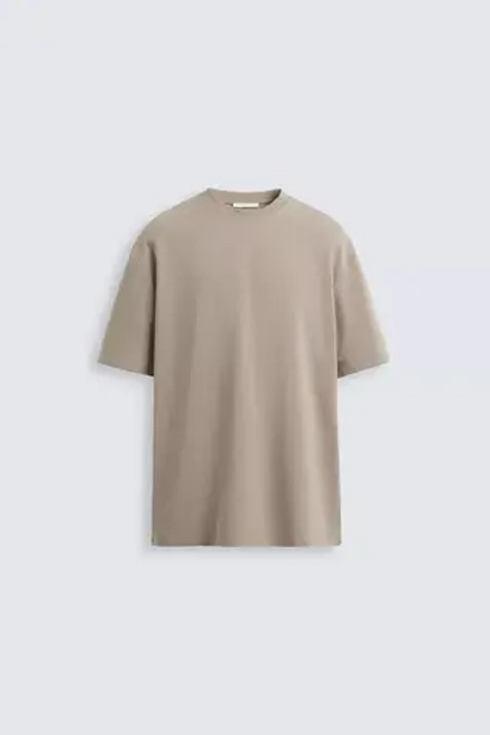 ZARA БАЗОВАЯ ФУТБОЛКА КЛАССИЧЕСКОГО КРОЯ, СЕРО-КОРИЧНЕВЫЙ