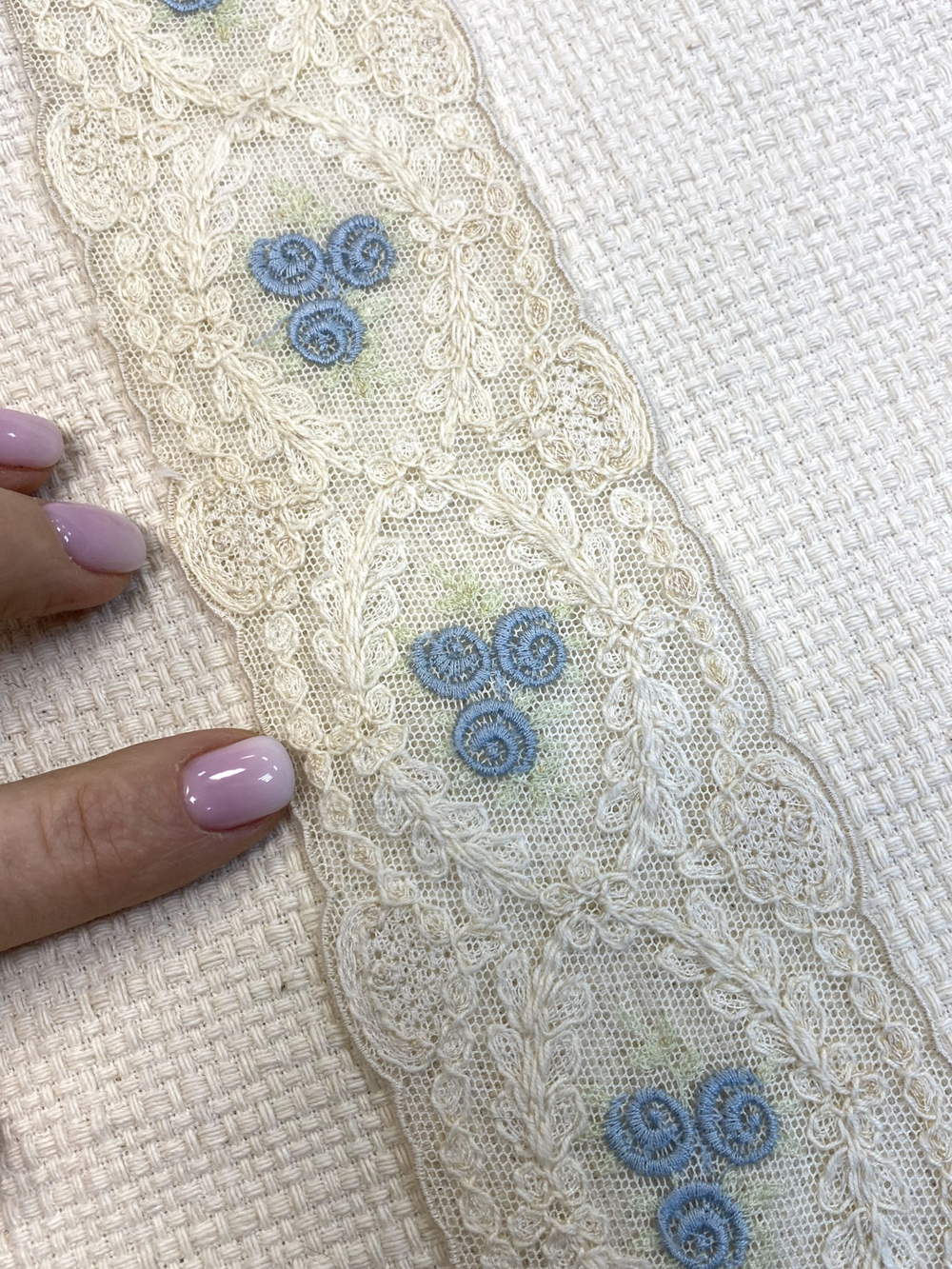 кружево на сетке вышивка шелк/хлопок (Франция) ш-6см цена за 1м