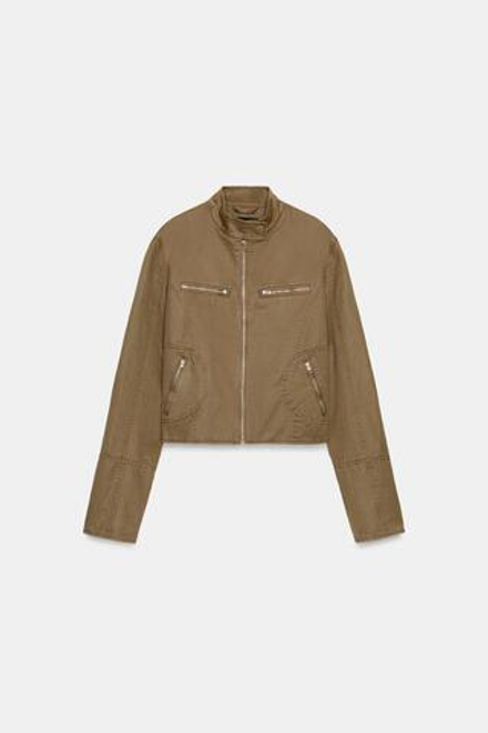 ZARA КУРТКА С ЗАКЛЕПКАМИ И ЭФФЕКТОМ ПОТЕРТОСТИ, СВЕТЛЫЙ ХАКИ