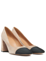 Женские комбинированные туфли бежевые с черной отделкой