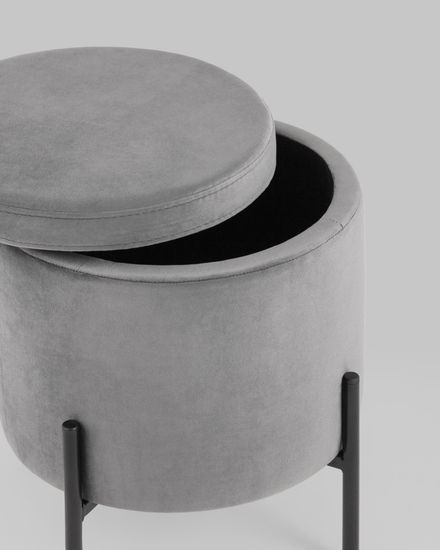 Пуф Грейс с ящиком велюр серый