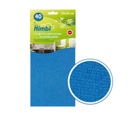 Салфетка  KOLIBRIYA Nimbi-40 Дом-Офис,  Микрофибра 25х25см,  для Кухни,  Синяя (1/200)