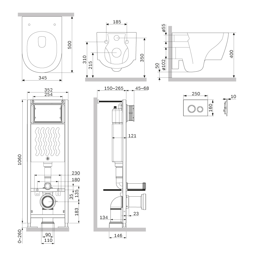 Инсталляция с подвесным унитазом без ободка с сиденьем микролифт и клавишей AM.PM Jupiter IS110101.DX77C1700