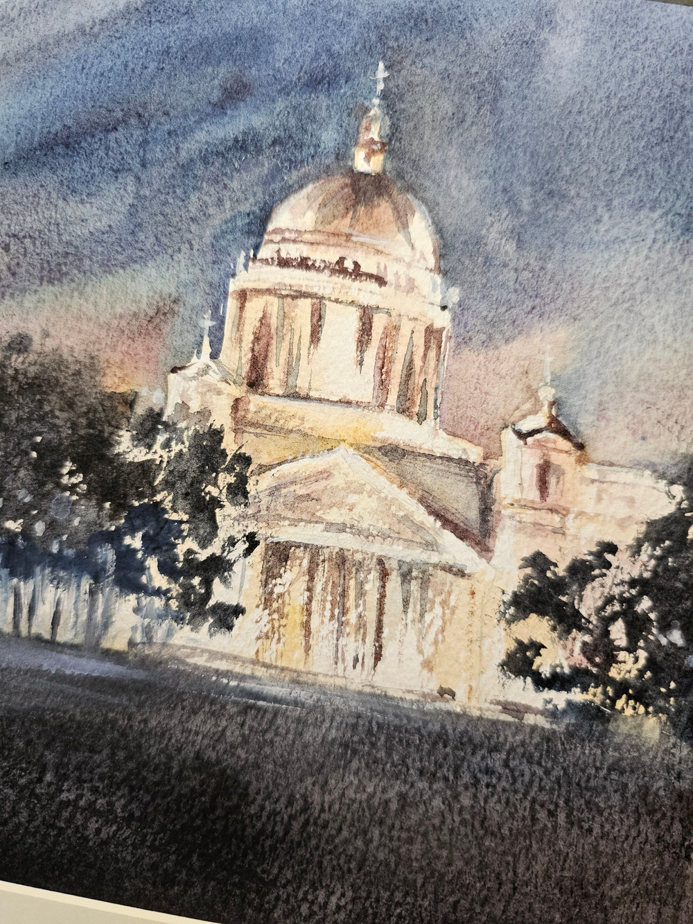 Картина авторская акварельная в паспарту 30х40 см на стену для интерьера "Осенняя ночь в Питере"