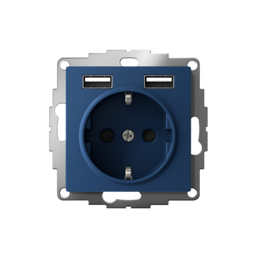 Розетка AtlasDesign 16А с 2-мя заряд. устройствами USB тип A+A 5В/2.4А 2х5В/1.2А механизм аквамарин SE ATN001130