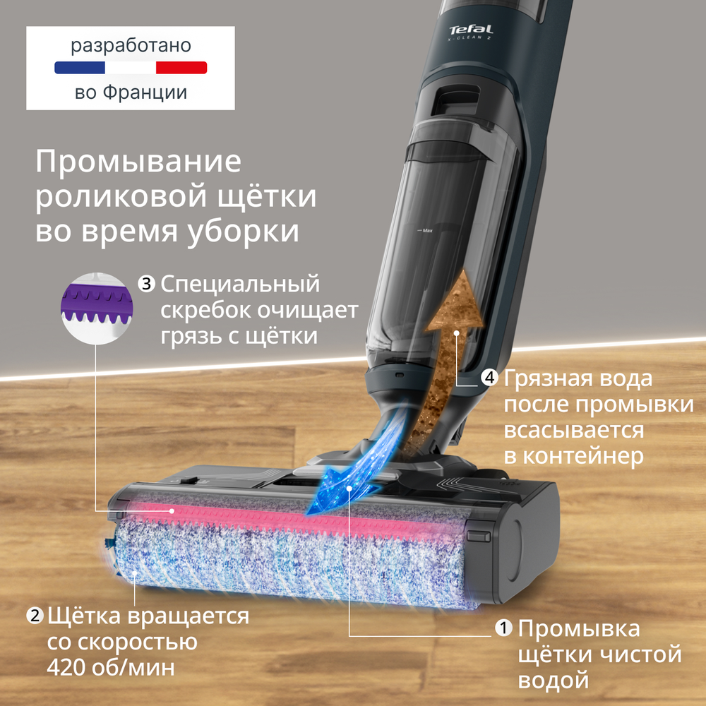 Моющий беспроводной пылесос Tefal X-Clean 2 GF2251F3 2 в 1