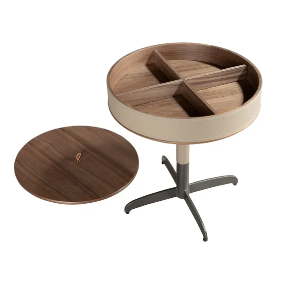 Круглый угловой стол 2156 из кожи, ореха и серой стали