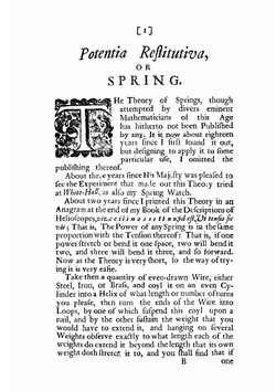 Lectures de Potentia Restitutiva. Or of Spring Explaining the Power of Springing Bodies | R. Hooke