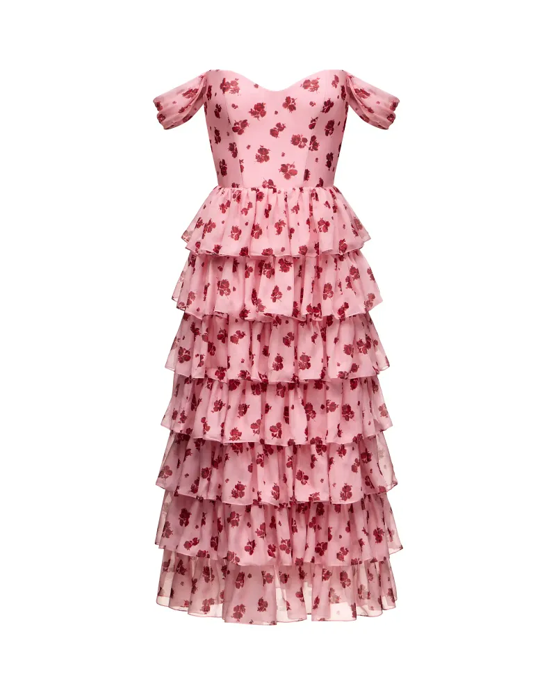 Lisen midi, платье миди из светло-розового шифона с цветочным принтом