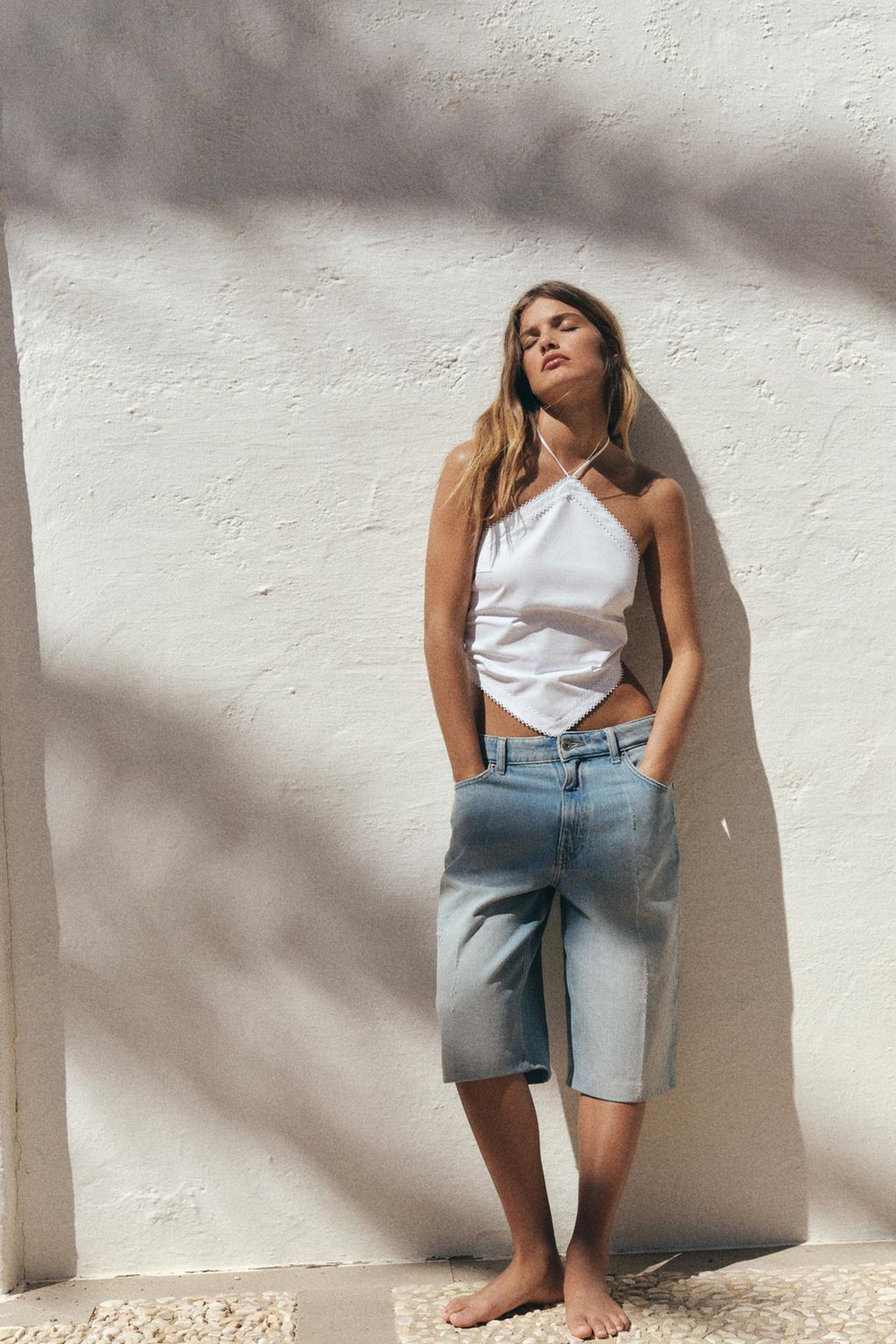 ZARA ТОП ХАЛТЕР С УЗЛОМ, БЕЛЫЙ