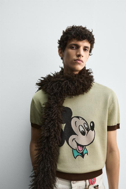 ZARA HARRY LAMBERT X DISNEY ВЯЗАНАЯ ФУТБОЛКА MICKEY MOUSE, ЖЕЛТЫЙ
