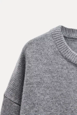 ZARA ОДНОТОННЫЙ СВИТЕР ИЗ 100% КАШЕМИРА, СЕРЫЙ
