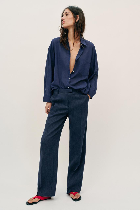 ZARA РУБАШКА ОВЕРСАЙЗ ИЗ ХЛОПКА, МОРСКОЙ СИНИЙ