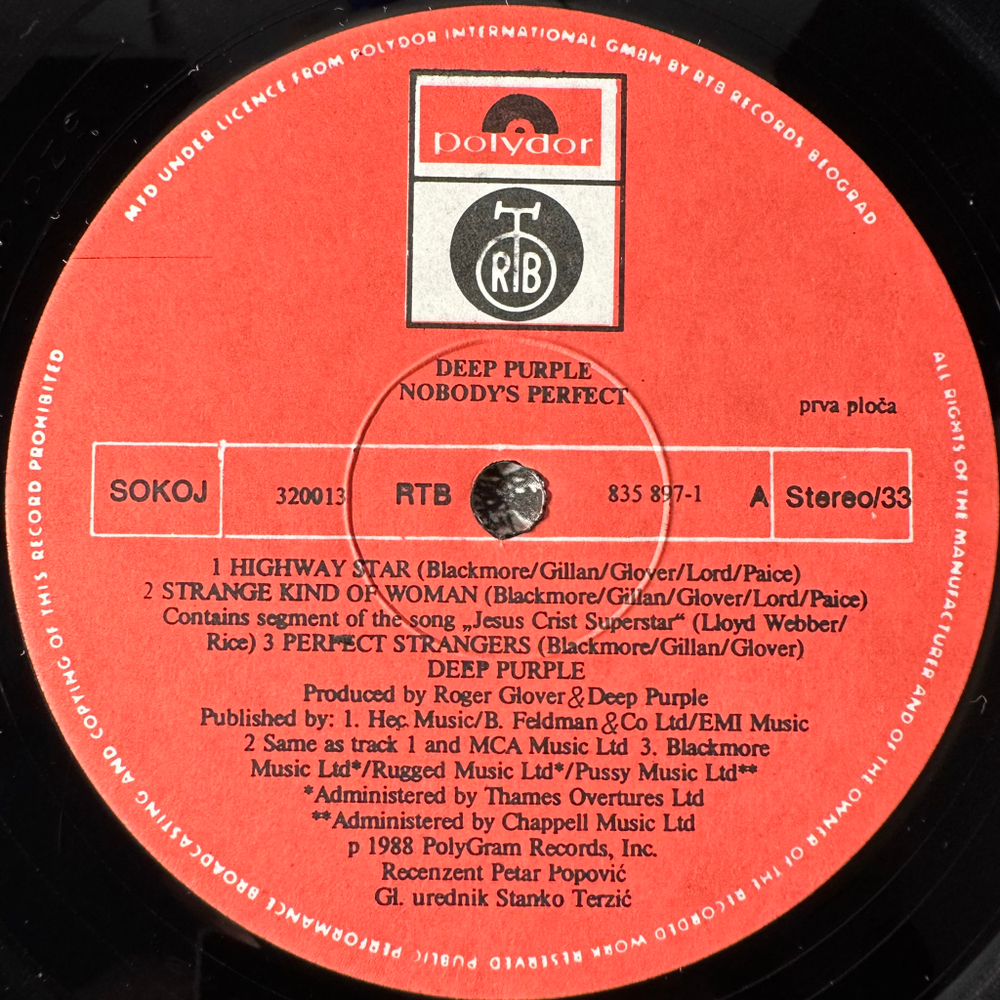 Deep Purple ‎– Nobody's Perfect 2LP (Югославия 1988г.)
