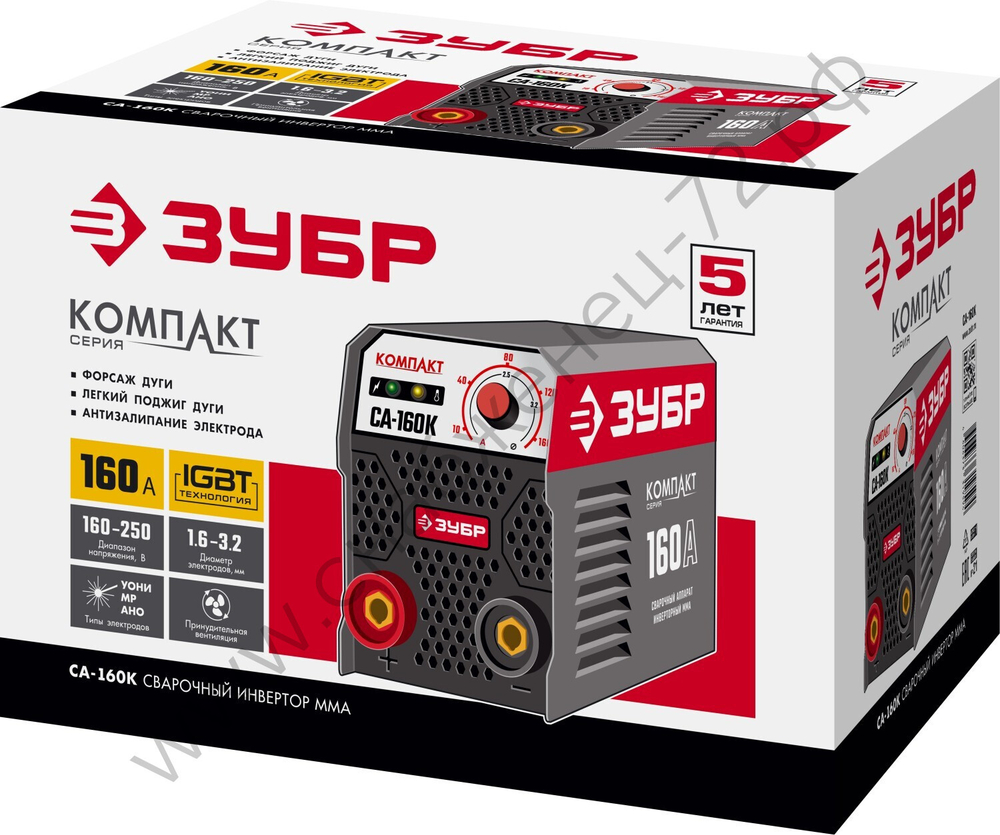 ЗУБР ММА, 160 А, КОМПАКТ, сварочный аппарат инверторный, макс. электрод Ø 3.2 мм (СА-160К)