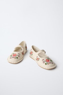 ZARA БАЛЕТКИ С ВЫШИВКОЙ, ЭКРЮ