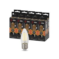 Лампа светодиодная ЭРА F-LED B35-11w-827-E27 11Вт филамент свеча теплый белый свет Е27 | Филаментные декоративные