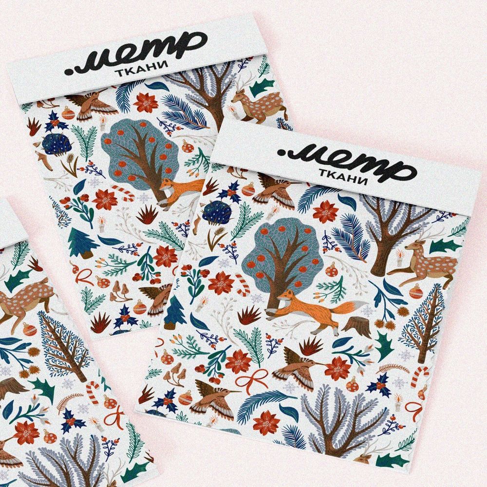 Ткань кулирная гладь животные в лесу