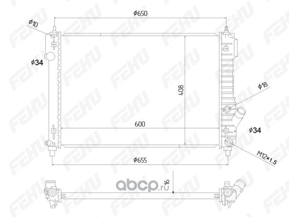 Радиатор основ. алюм. Chevrolet Aveo T255 (08-) 1.4i MT (FEHU)