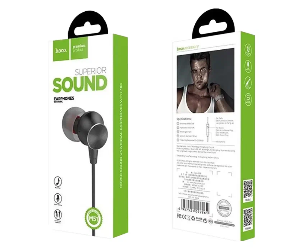 Наушники HOCO M51 Proper sound universal earphones with mic