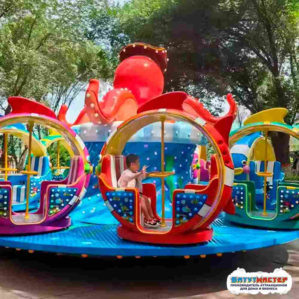 Аттракцион осьминог «Морские приключения» 9 кабинок, 18 мест 9,5×9,5×4,5 м