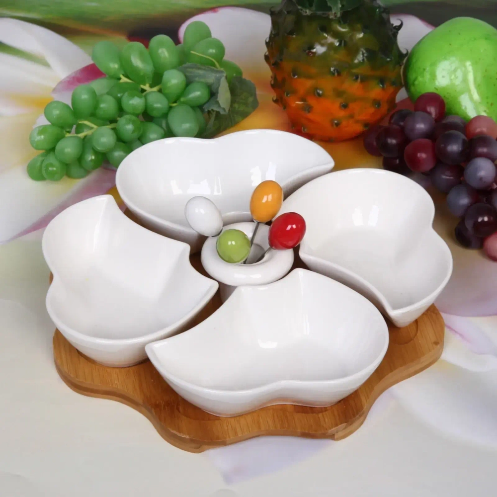 Набор соусников «White magic» 4шт 26*5смсм на бамбуковой подставке со шпажками