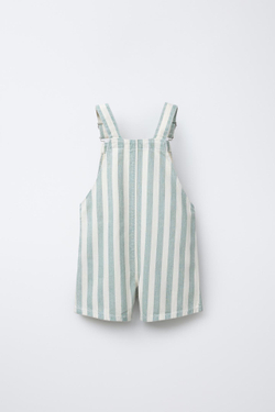 ZARA КОМБИНЕЗОН ИЗ ТВИЛА В ПОЛОСКУ, ЭКРЮ/СИНИЙ