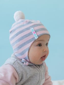 Шапка летняя трикотажная (Св.розовый, серый) с помпоном БОН-БОН