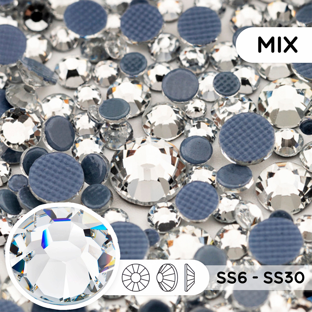 Набор страз горячей фиксации “Crystal” (микс размеров SS6–SS30)