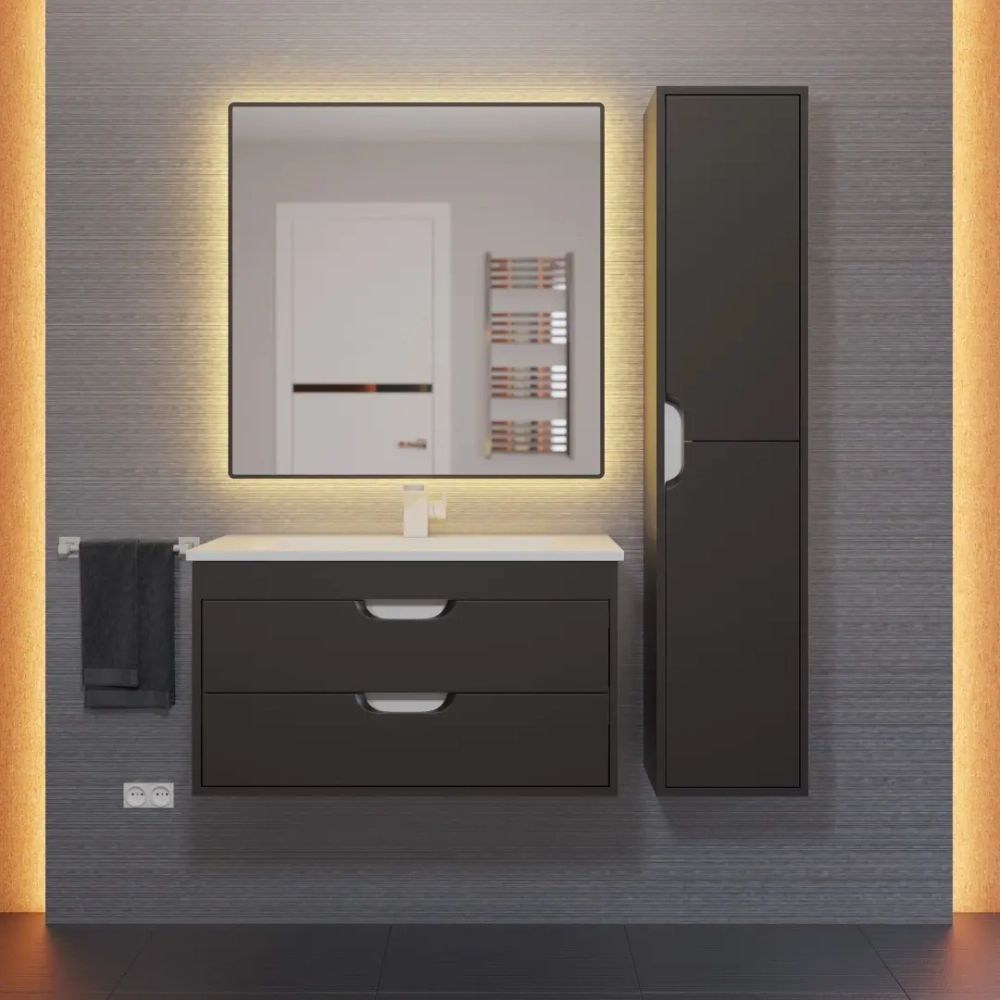 Тумба с раковиной для ванной Uperwood Modul 80 см, подвесная, матовая, черная